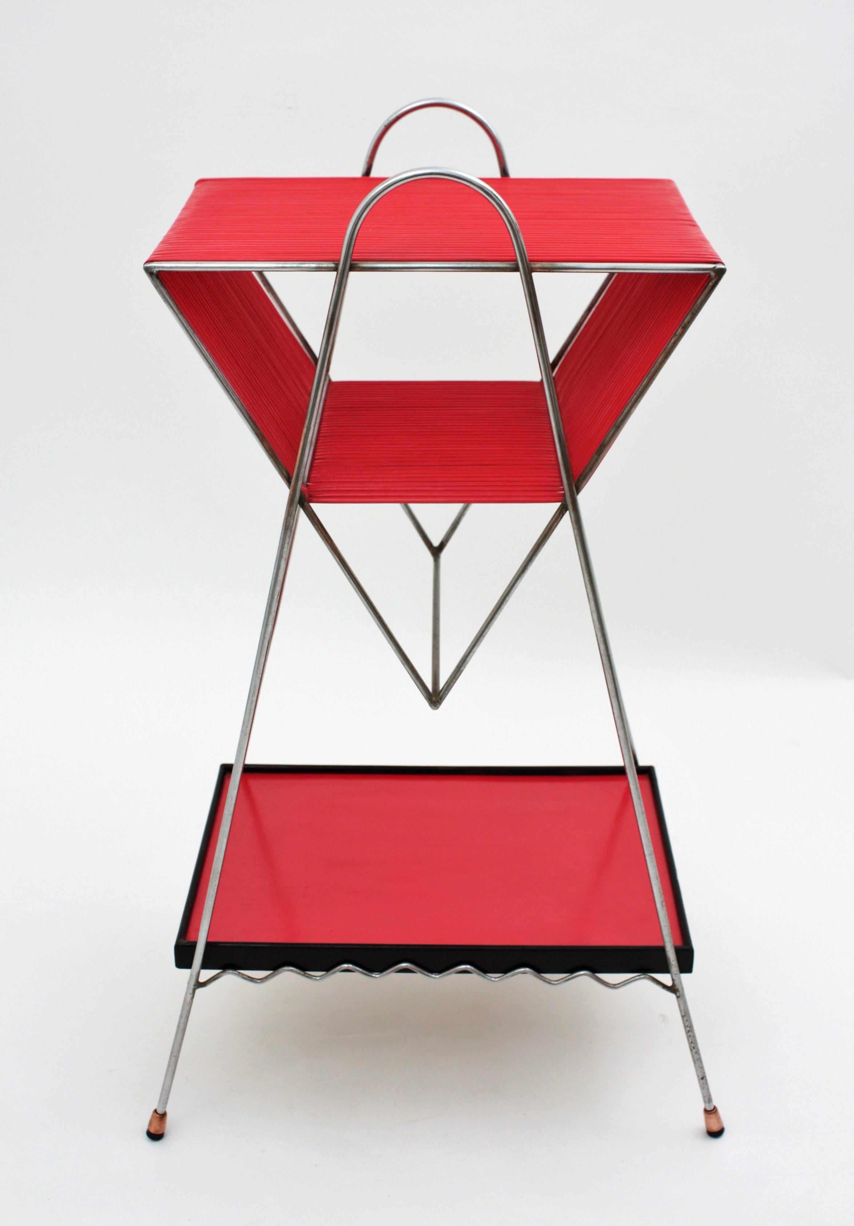 Mid-Century Modern Chrome and Red Scoubidou Side Table, France, 1950s 13