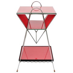 Vintage Mid-Century Modern Chrome and Red Scoubidou Side Table, France, 1950s