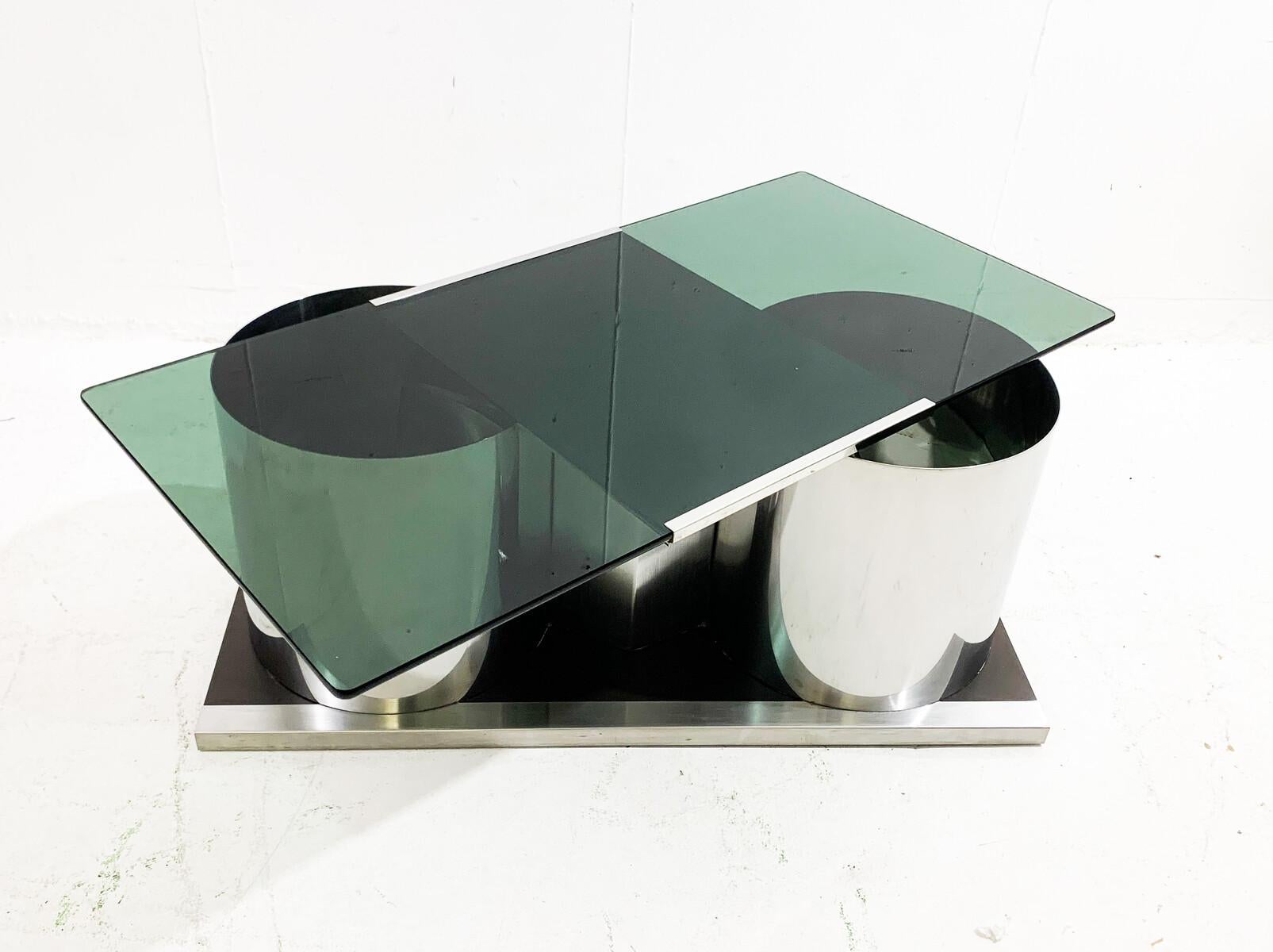 Mid-Century Modern Chrome and Smoked Glass Modular Coffee Table, Italy, 1970s For Sale 6