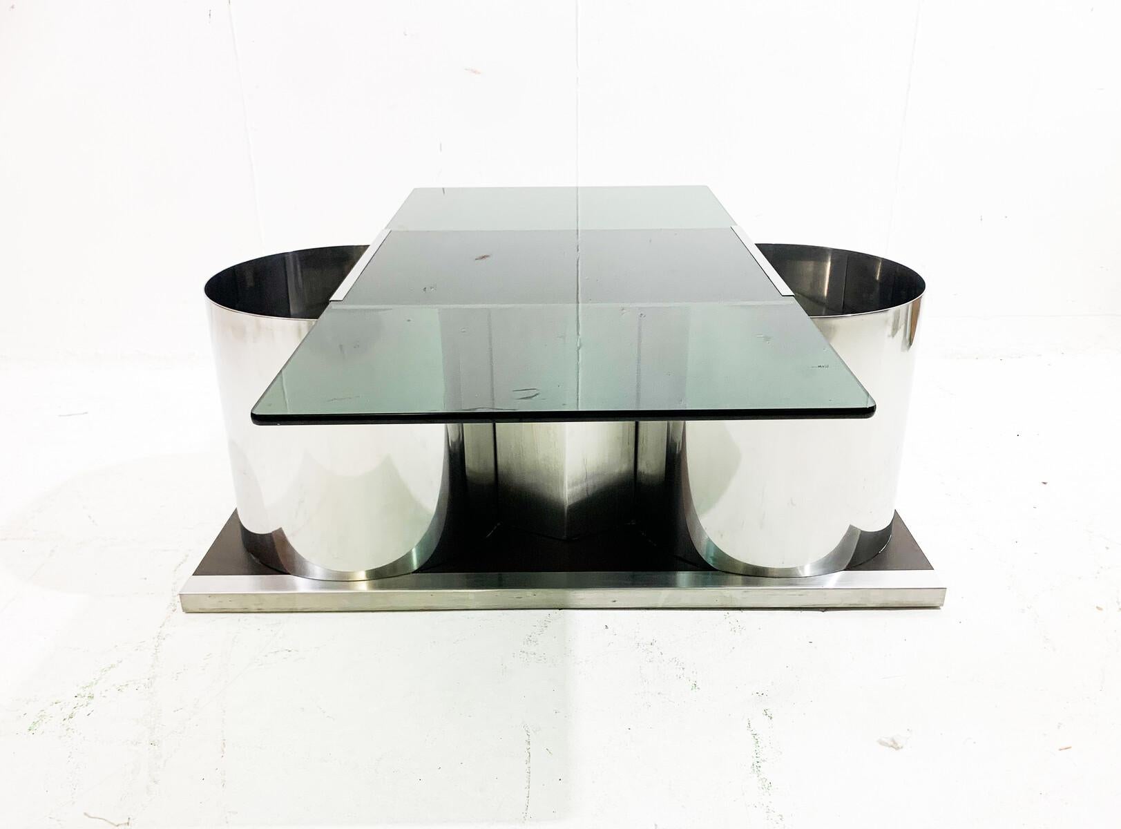 Mid-Century Modern Chrome and Smoked Glass Modular Coffee Table, Italy, 1970s In Good Condition For Sale In Brussels, BE