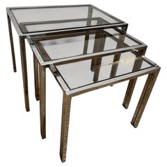Mid-Century Modern Chrome and Smoked Glass Nesting Tables, France