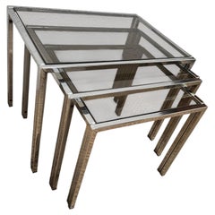 Mid-Century Modern Chrome and Smoked Glass Nesting Tables, France