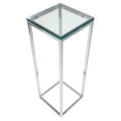 Mid Century Modern Chrome and Square Glass Pedestal Accent Table