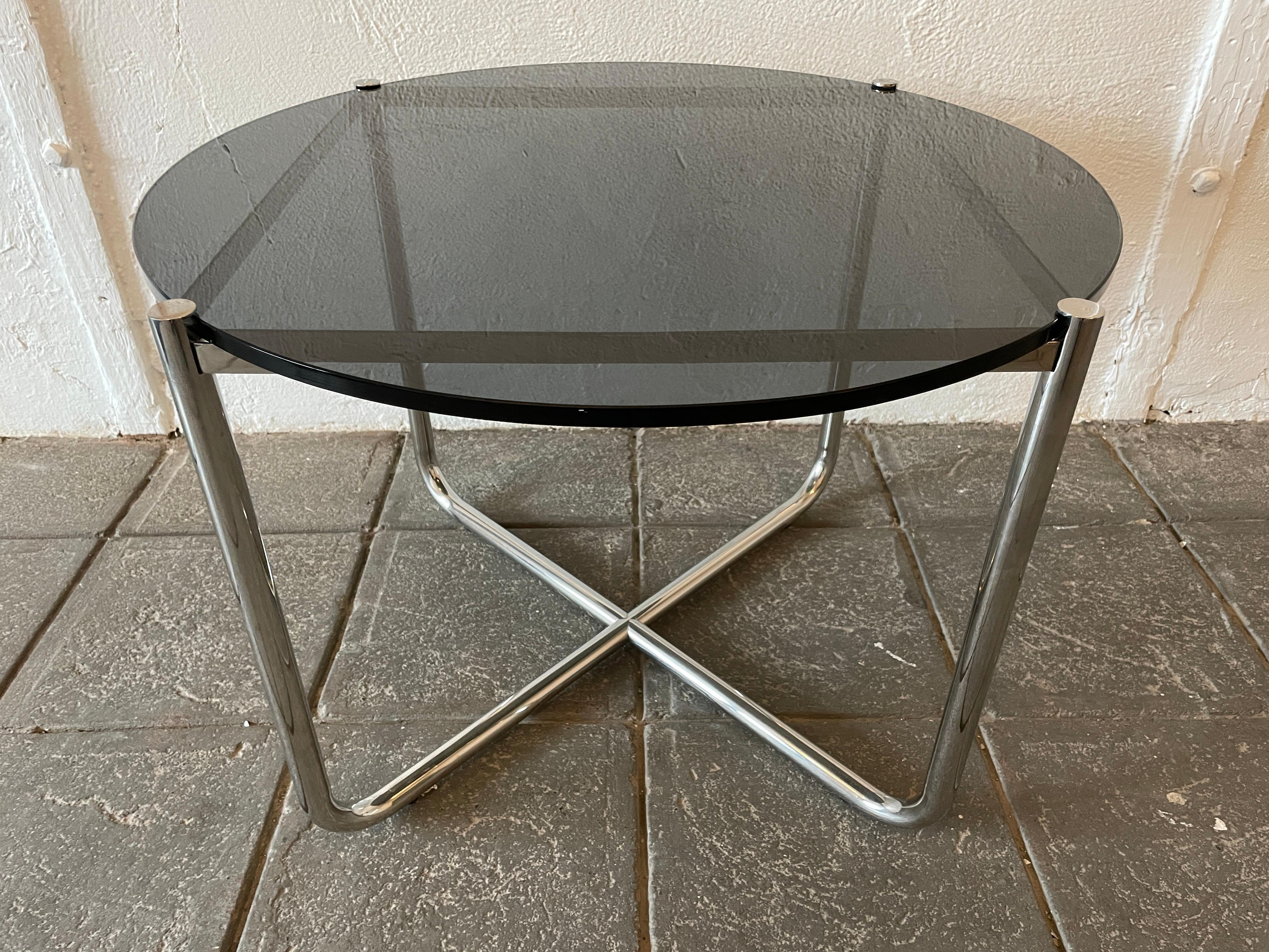 Czech Mid-Century Modern Chrome and Tinted Glass Side Table
