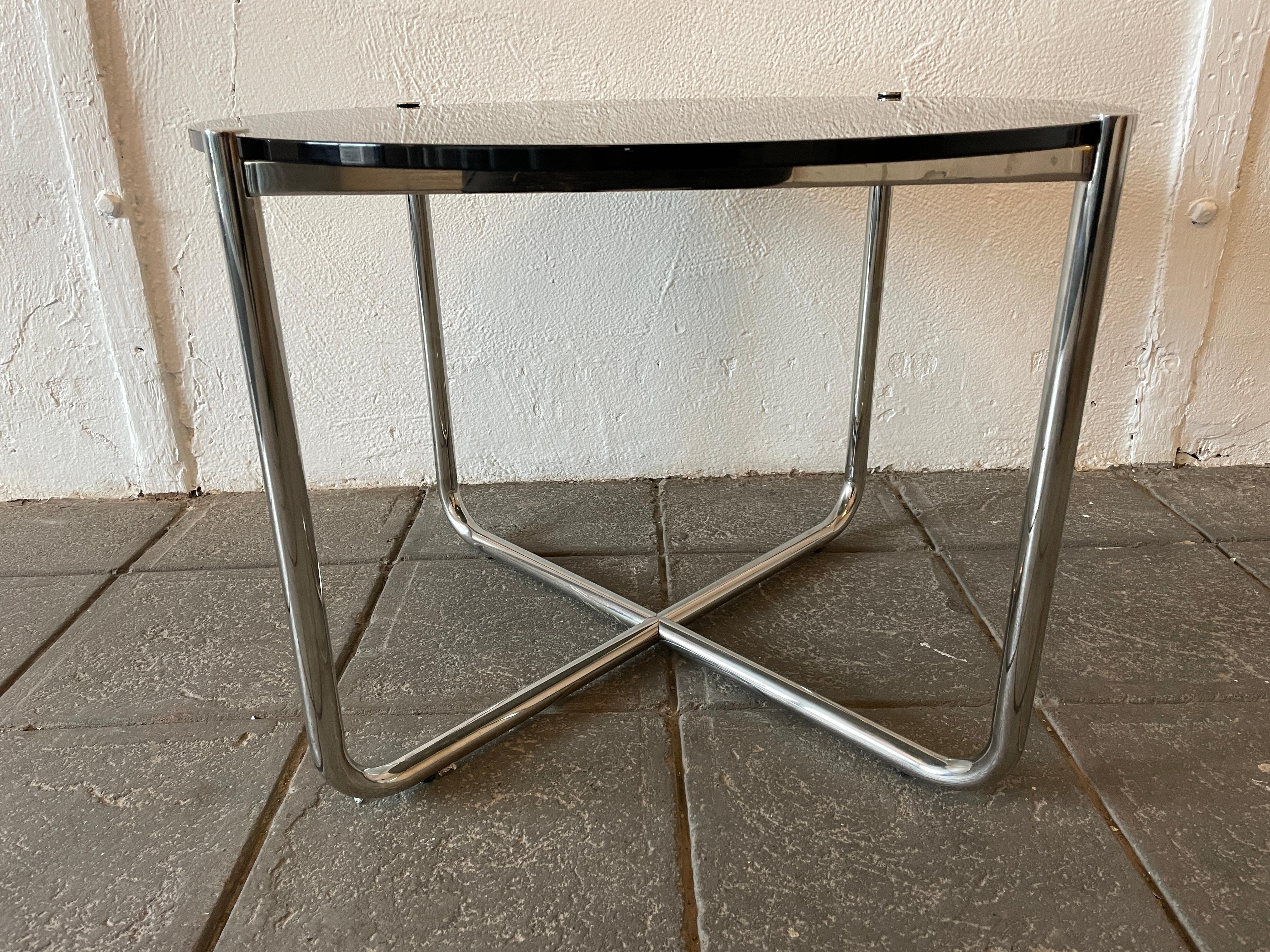 Metalwork Mid-Century Modern Chrome and Tinted Glass Side Table