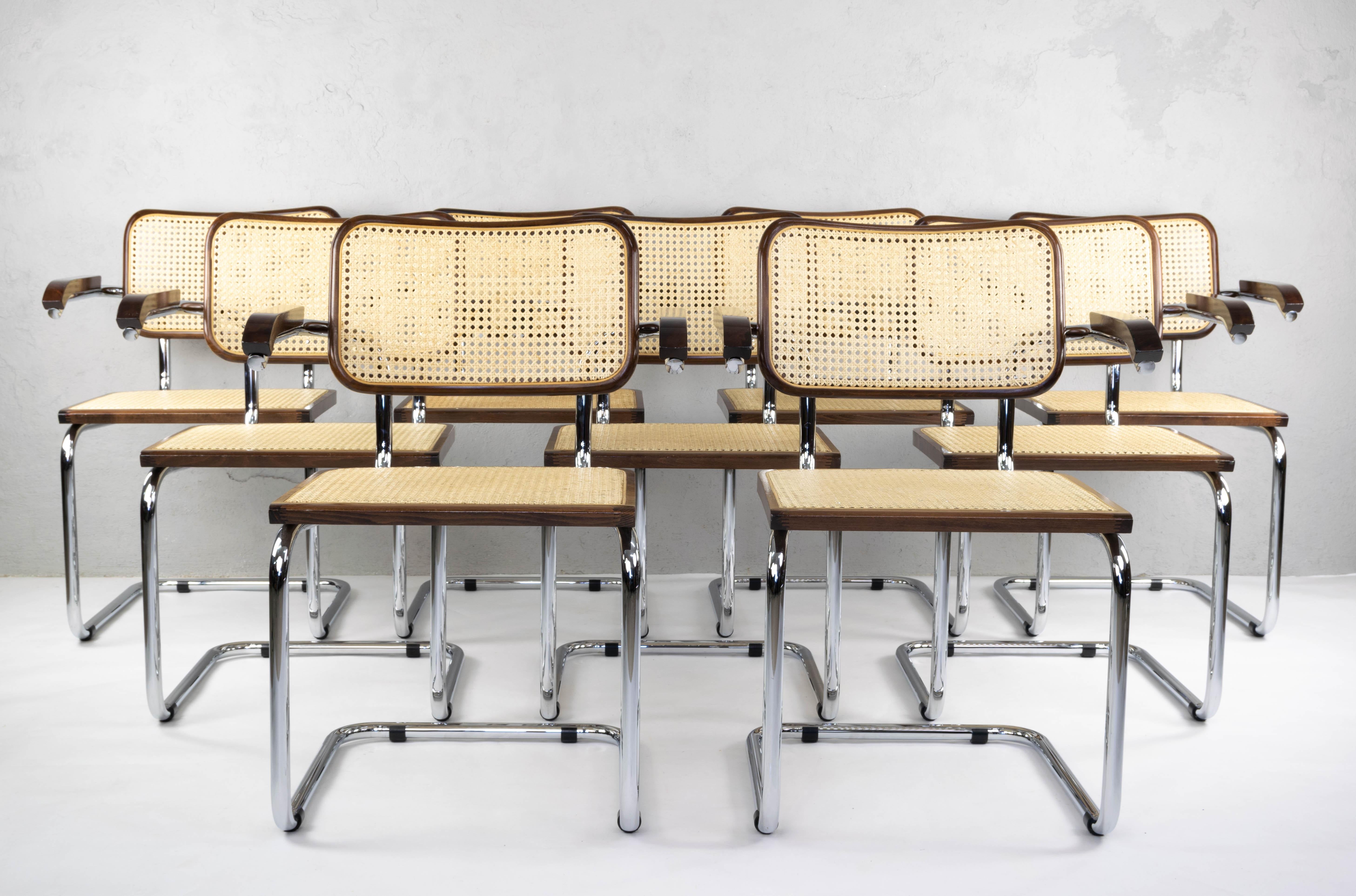 Italian Mid-Century Modern Chrome and Walnut Cesca Chairs by Marcel Breuer, Italy, 1970s