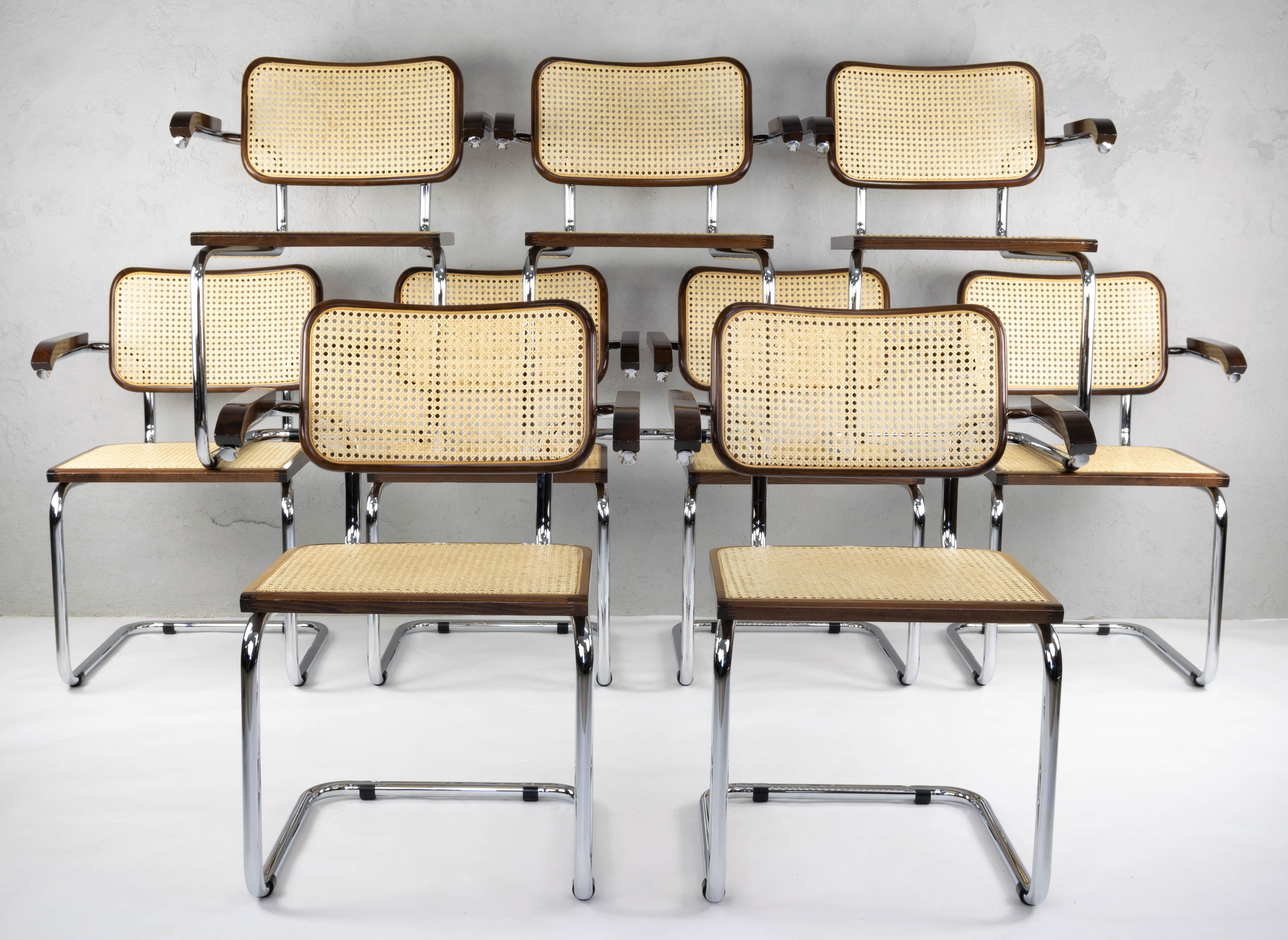 Mid-Century Modern Chrome and Walnut Cesca Chairs by Marcel Breuer, Italy, 1970s In Good Condition In Escalona, Toledo