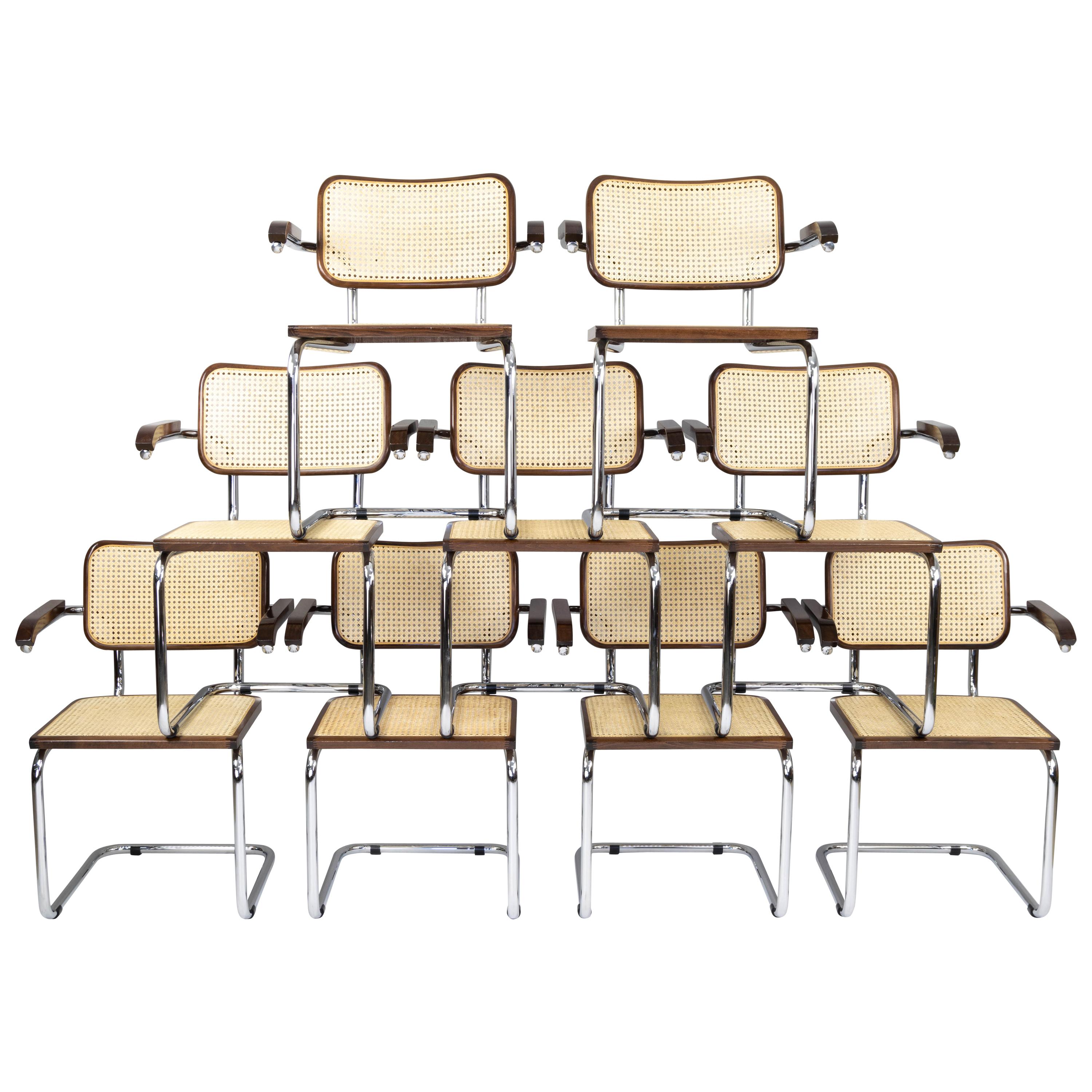 Mid-Century Modern Chrome and Walnut Cesca Chairs by Marcel Breuer, Italy, 1970s