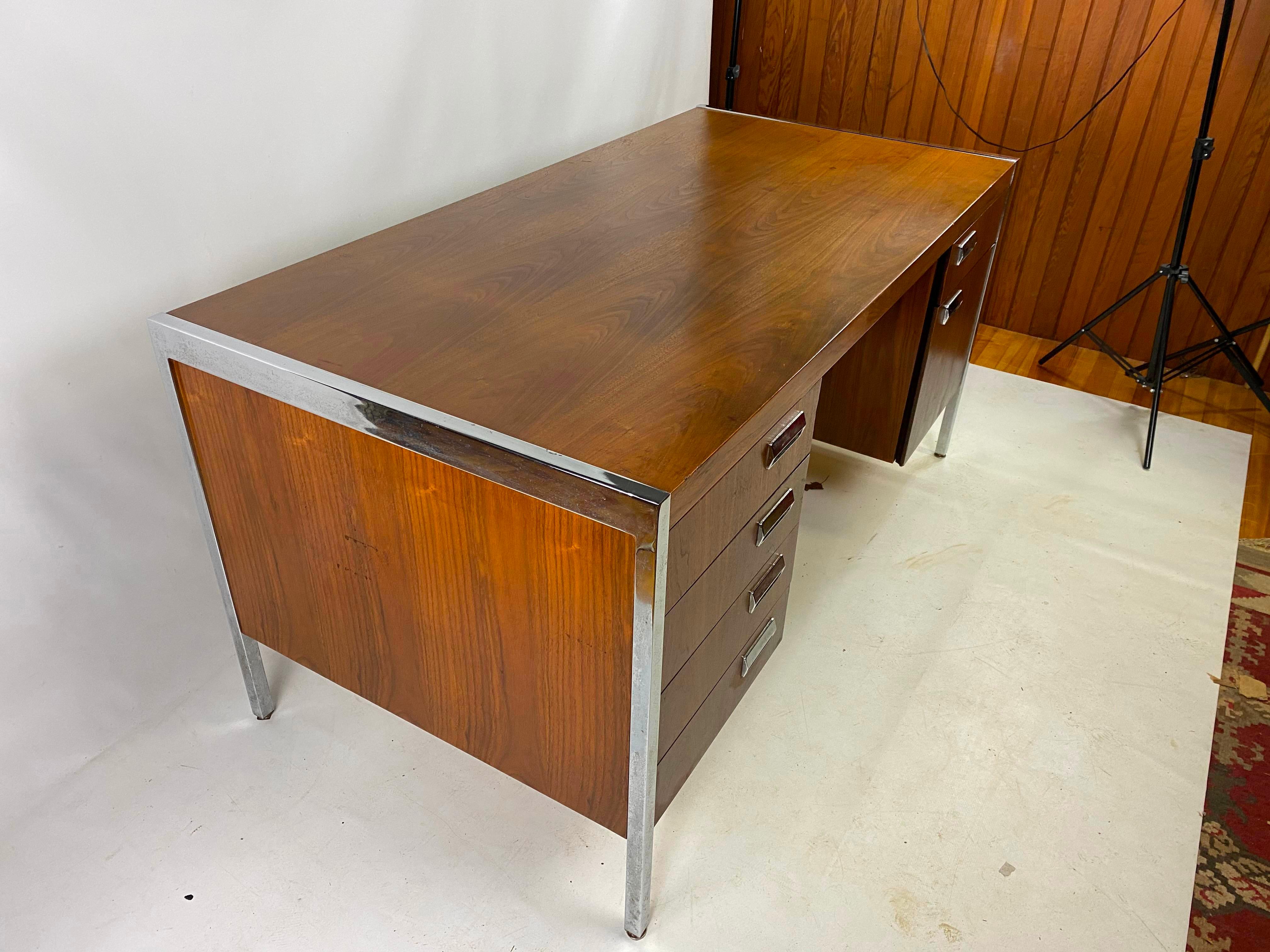 American Mid-Century Modern Chrome and Walnut Executive Desk