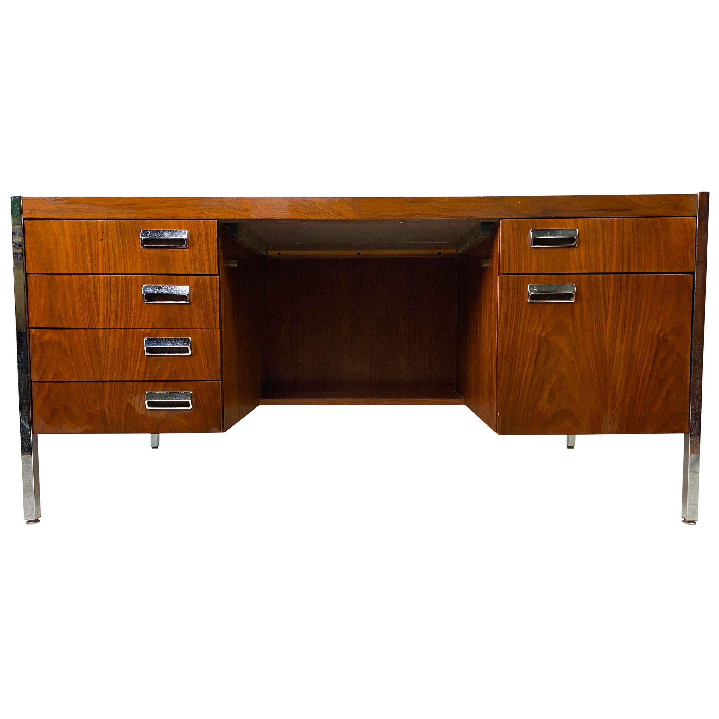 Mid-Century Modern Chrome and Walnut Executive Desk