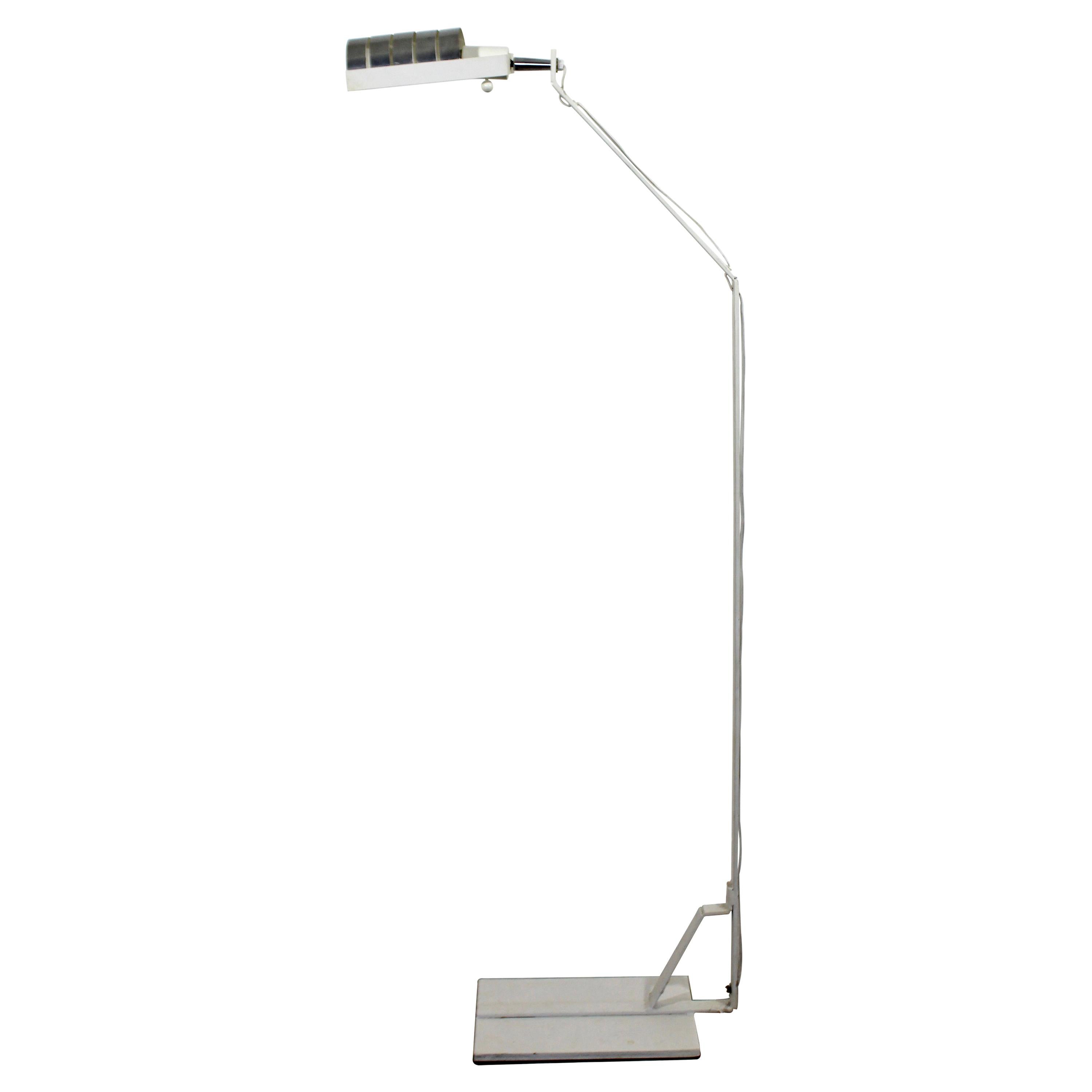 Mid-Century Modern Chrome and White Metal Adjustable Reading Floor Lamp, 1970s