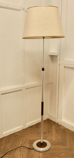 Mid Century Modern Chrome and Wood Telescopic Floor Lamp  A great designer piece