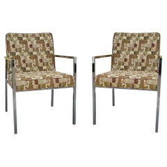 Mid-Century Modern Chrome Arm Chairs Att. To Milo Baughman / Directional - Pair