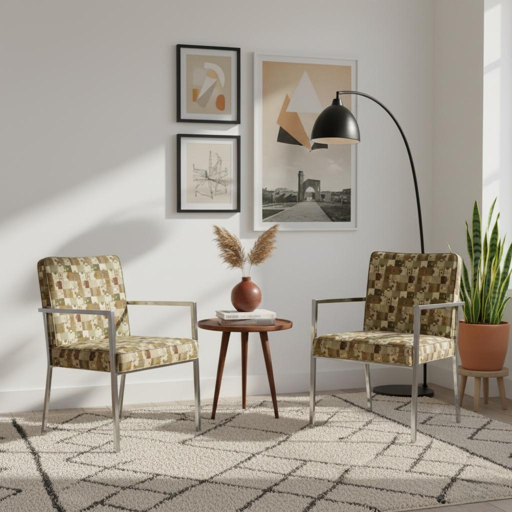 Mid-Century Modern Chrome Arm Chairs Att. Zu Milo Baughman / Directional - Paar (Moderne der Mitte des Jahrhunderts) im Angebot