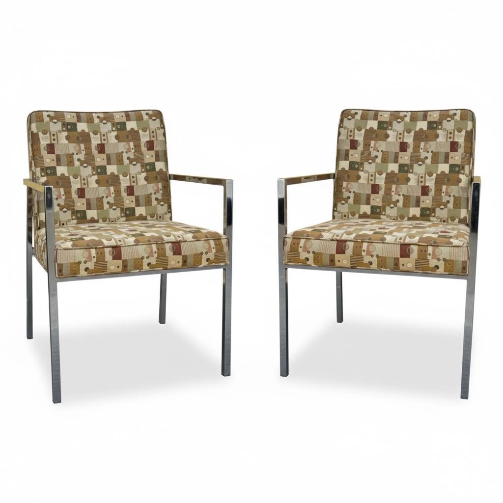 Mid-Century Modern Chrome Arm Chairs Att. Zu Milo Baughman / Directional - Paar im Zustand „Gut“ im Angebot in Kennesaw, GA