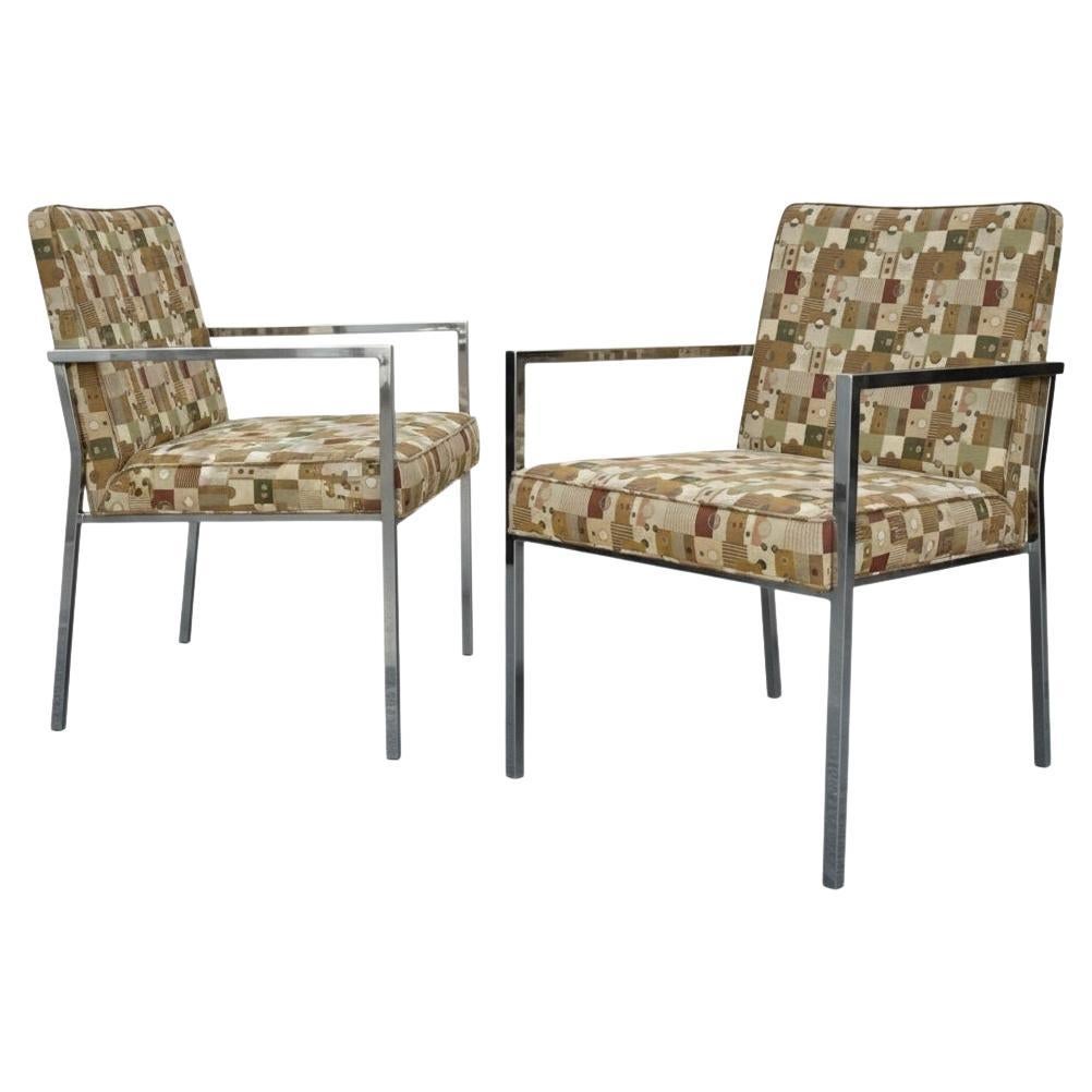 Mid-Century Modern Chrome Arm Chairs Att. To Milo Baughman / Directional - Pair