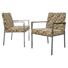 Mid-Century Modern Chrome Arm Chairs Att. To Milo Baughman / Directional - Pair
