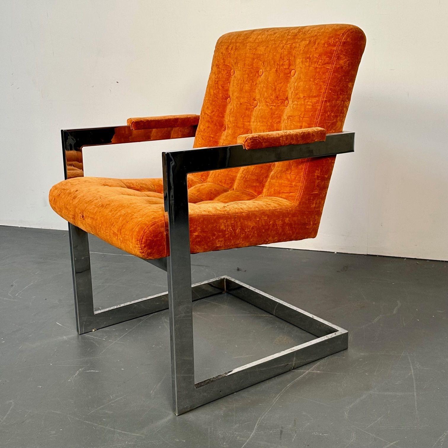 Mid-Century Modern Chrome Armchair by Milo Baughman for Directional, Single
 
Single modernist armchair designed by Milo Baughman for Directional Inc. 
 
Chrome, Fabric
United States, 1970s
Directional Inc.
 
Seat height: 18 inches
 
EXA