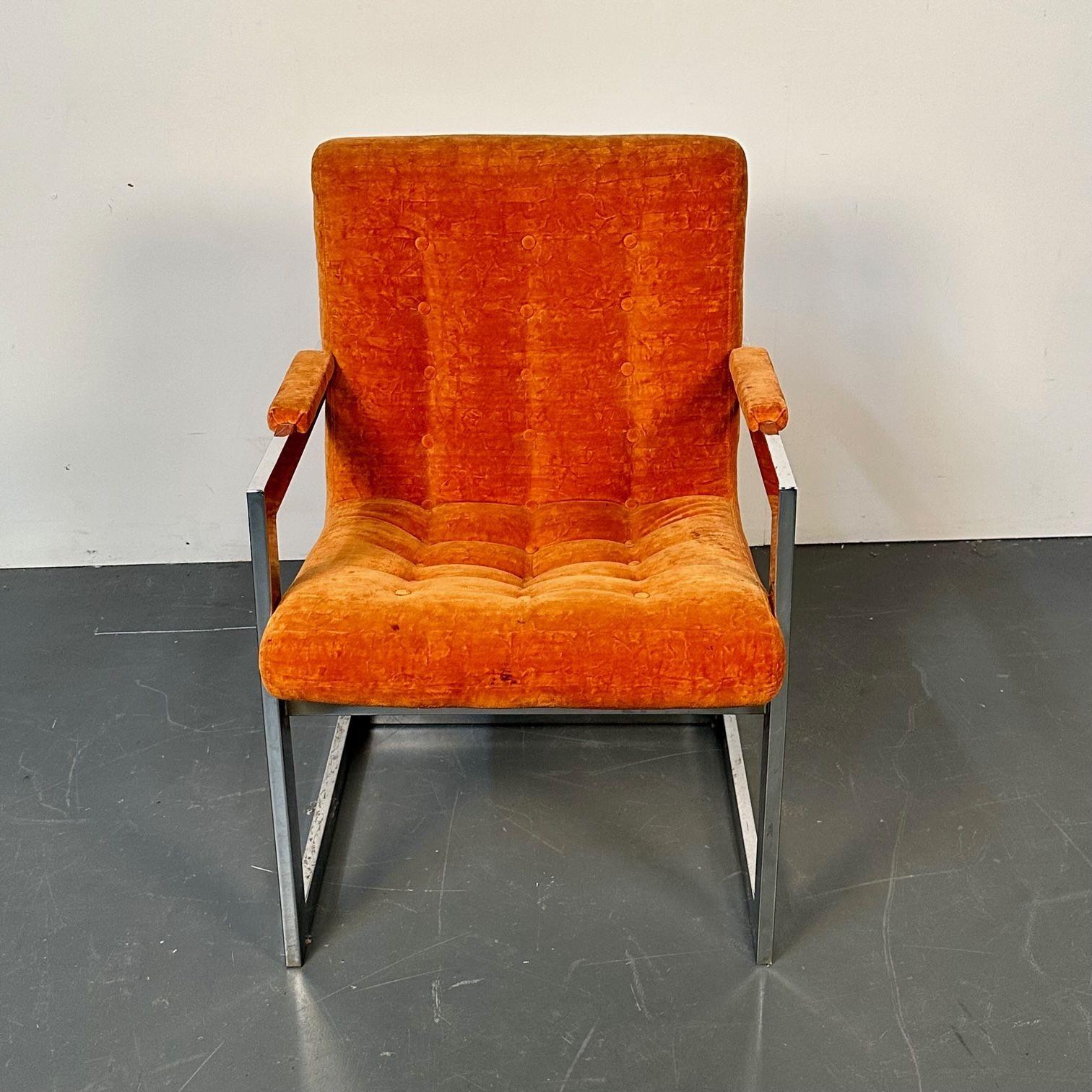 Fabric Mid-Century Modern Chrome Armchair by Milo Baughman for Directional, Single For Sale