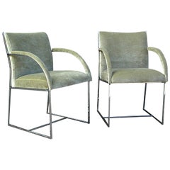 Mid-Century Modern Chrome Armchairs in the Style of Milo Baughman