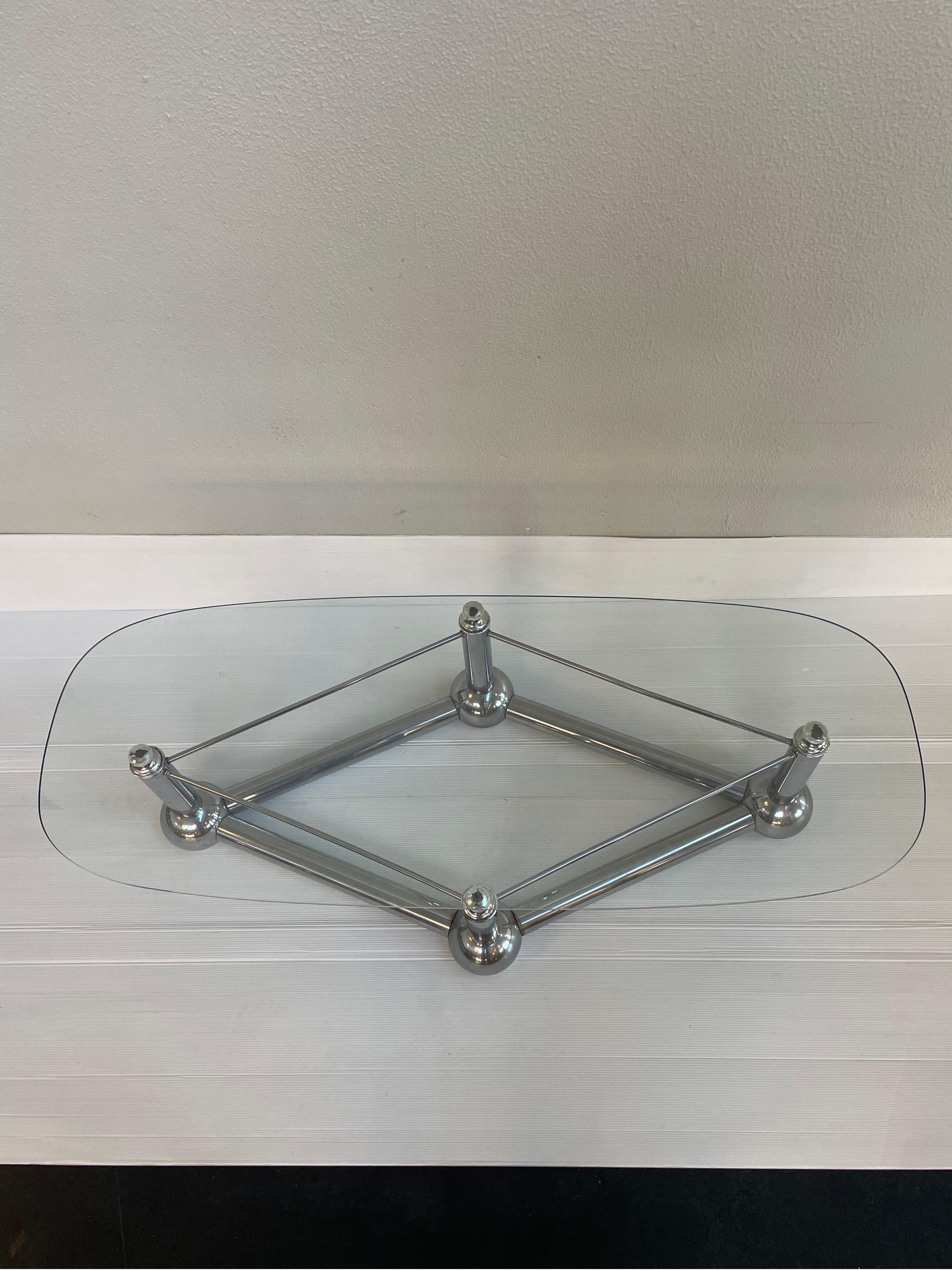 Mid-Century Modern Chrome Ball Glass Coffee Table In Good Condition In Philadelphia, PA