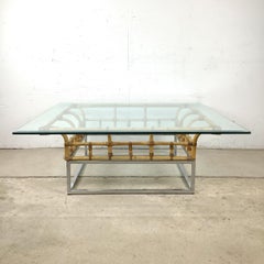 Mid-Century Modern Chrome, Bamboo, and Glass Cocktail Table, 1970s