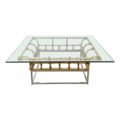 Mid-Century Modern Chrome, Bamboo, and Glass Cocktail Table, 1970s