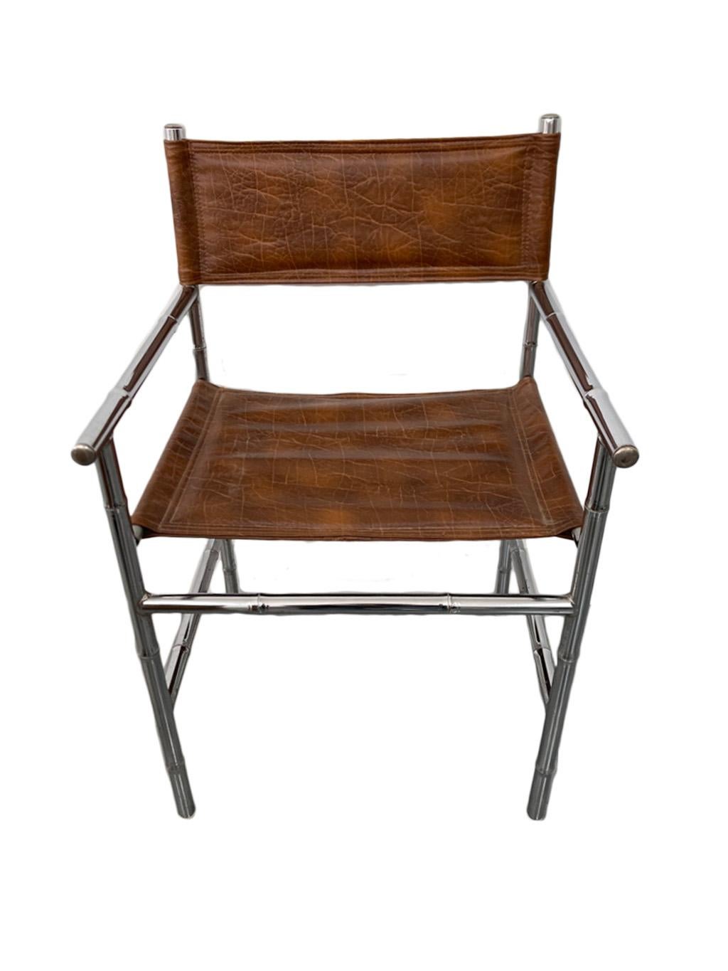 Moderner Chrom-Bambustisch aus der Mitte des Jahrhunderts mit Glasplatte und vier Stühlen (Moderne der Mitte des Jahrhunderts) im Angebot