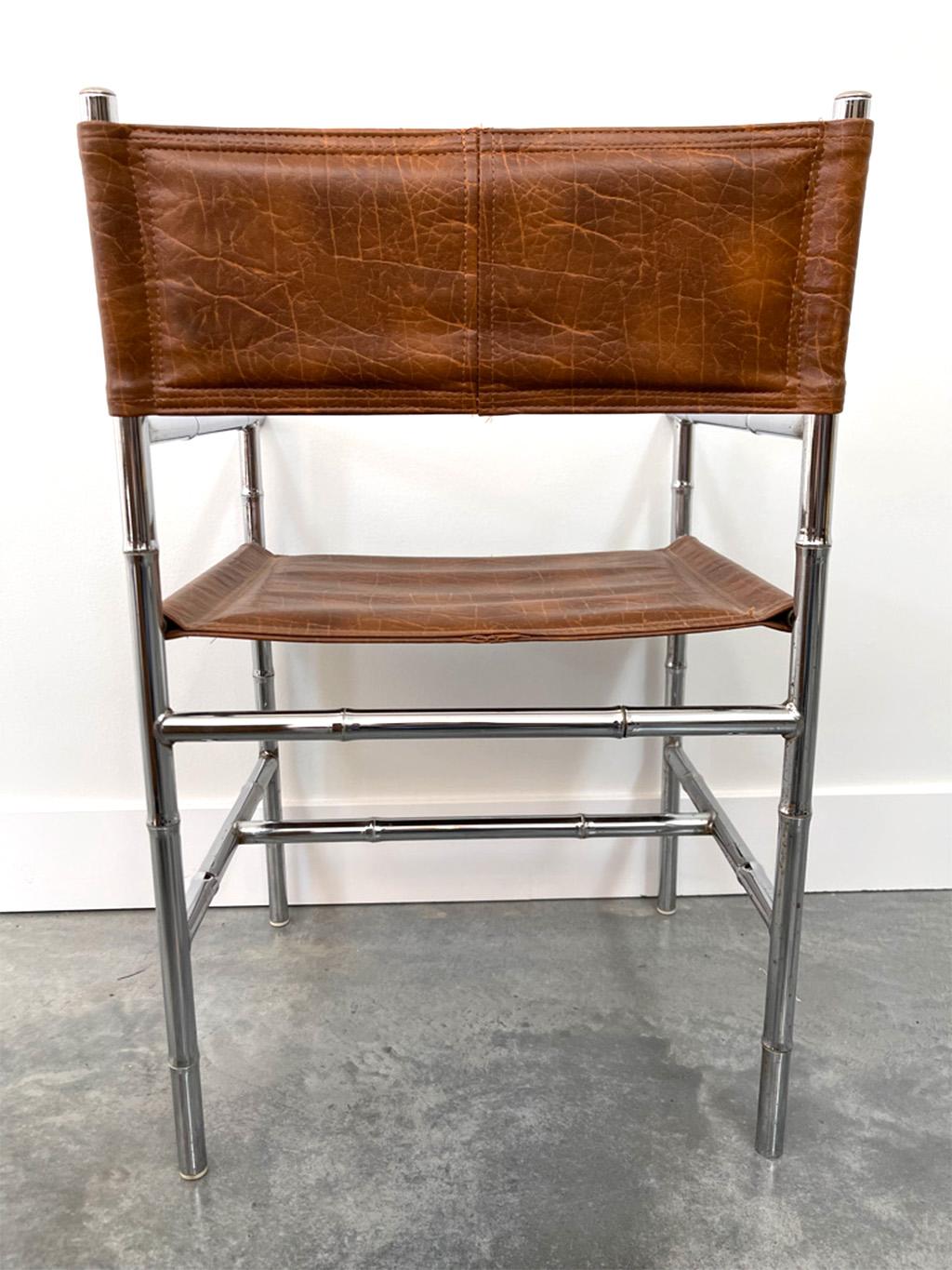 20th Century Mid-Century Modern Chrome Bamboo Table with Glass Top and Four Chairs For Sale