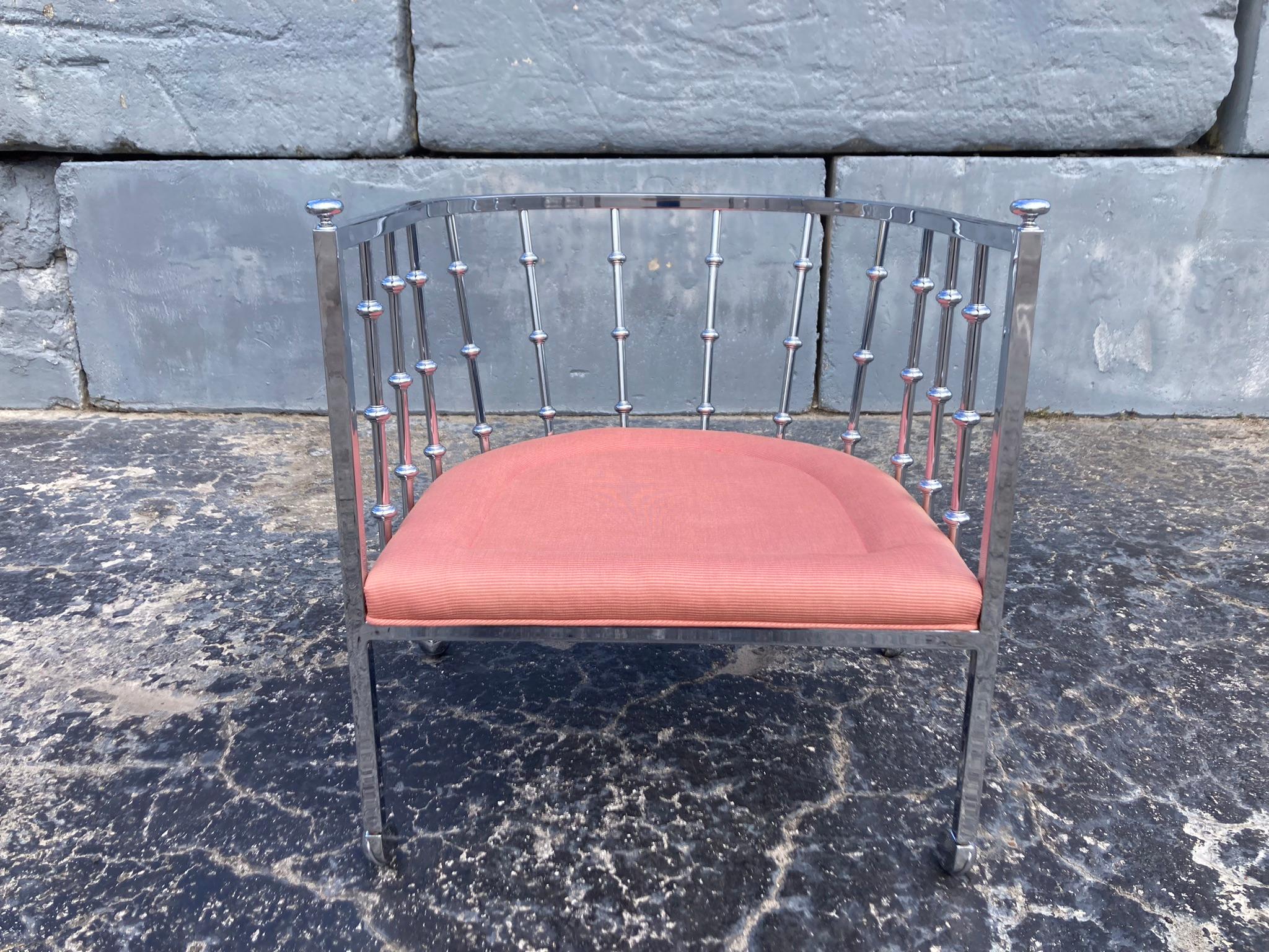 American Mid Century Modern Chrome Barrel Lounge Chair, 1970s For Sale