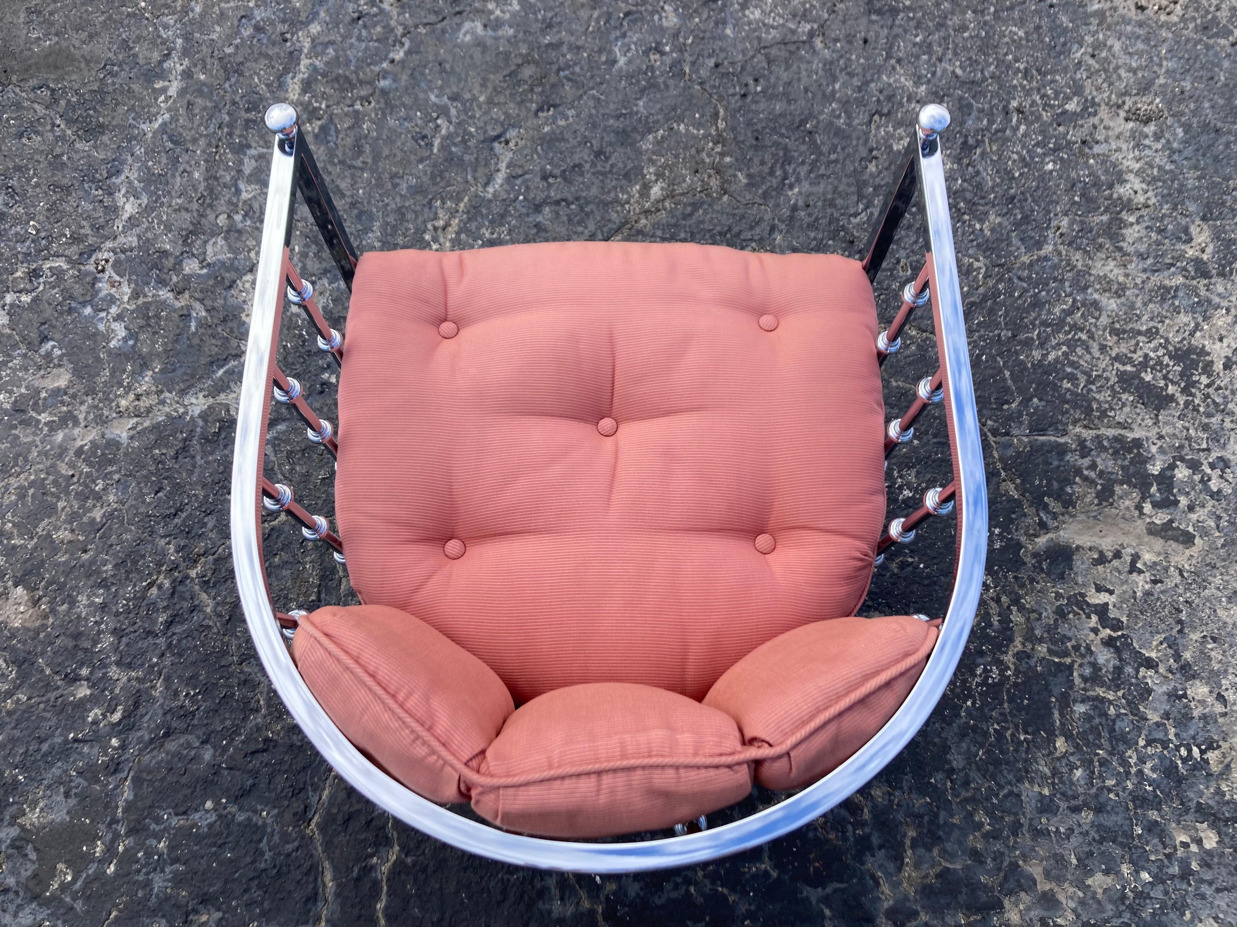 Metal Mid Century Modern Chrome Barrel Lounge Chair, 1970s For Sale