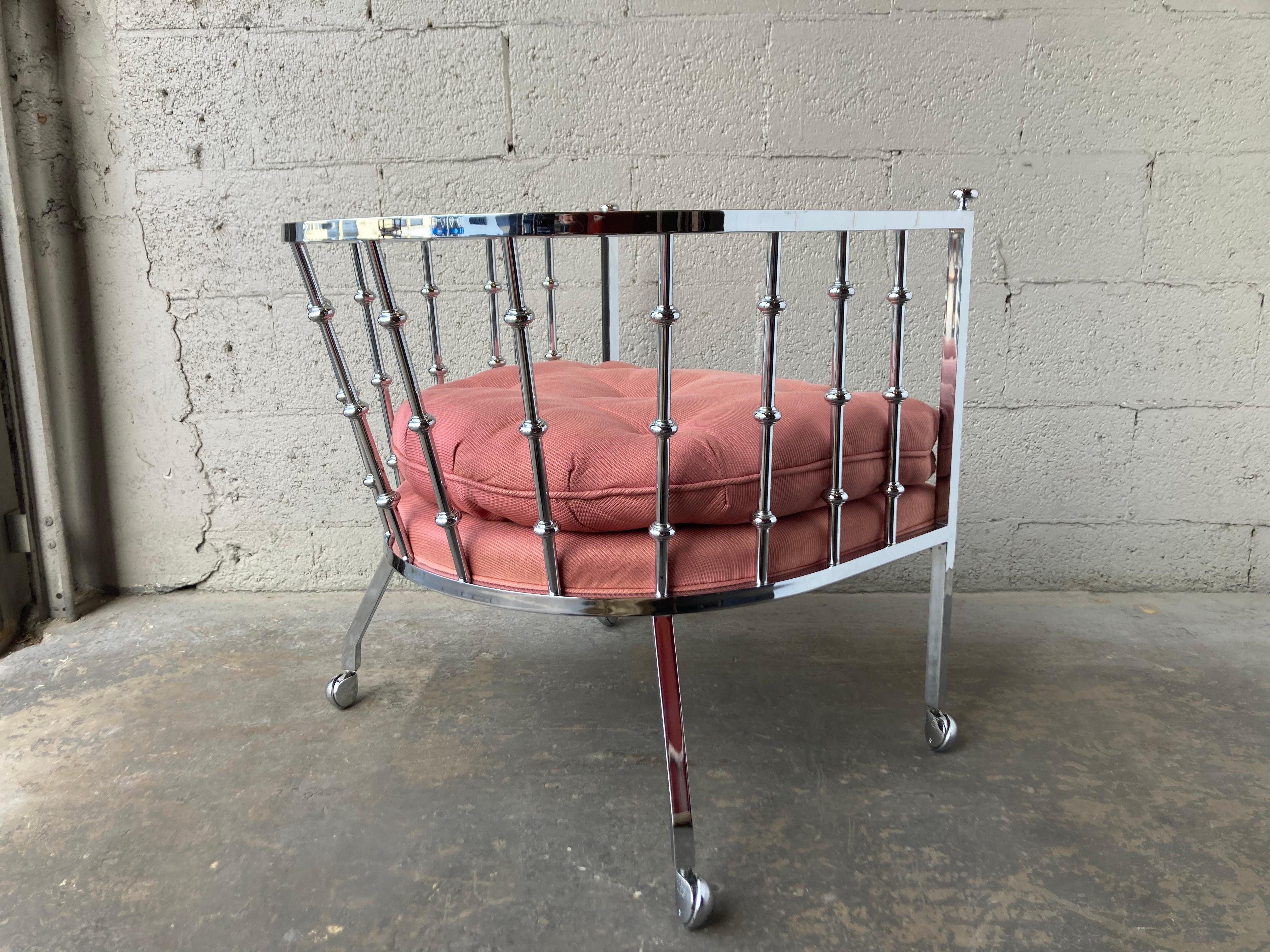 Mid Century Modern Chrome Barrel Lounge Chair, 1970s For Sale 1