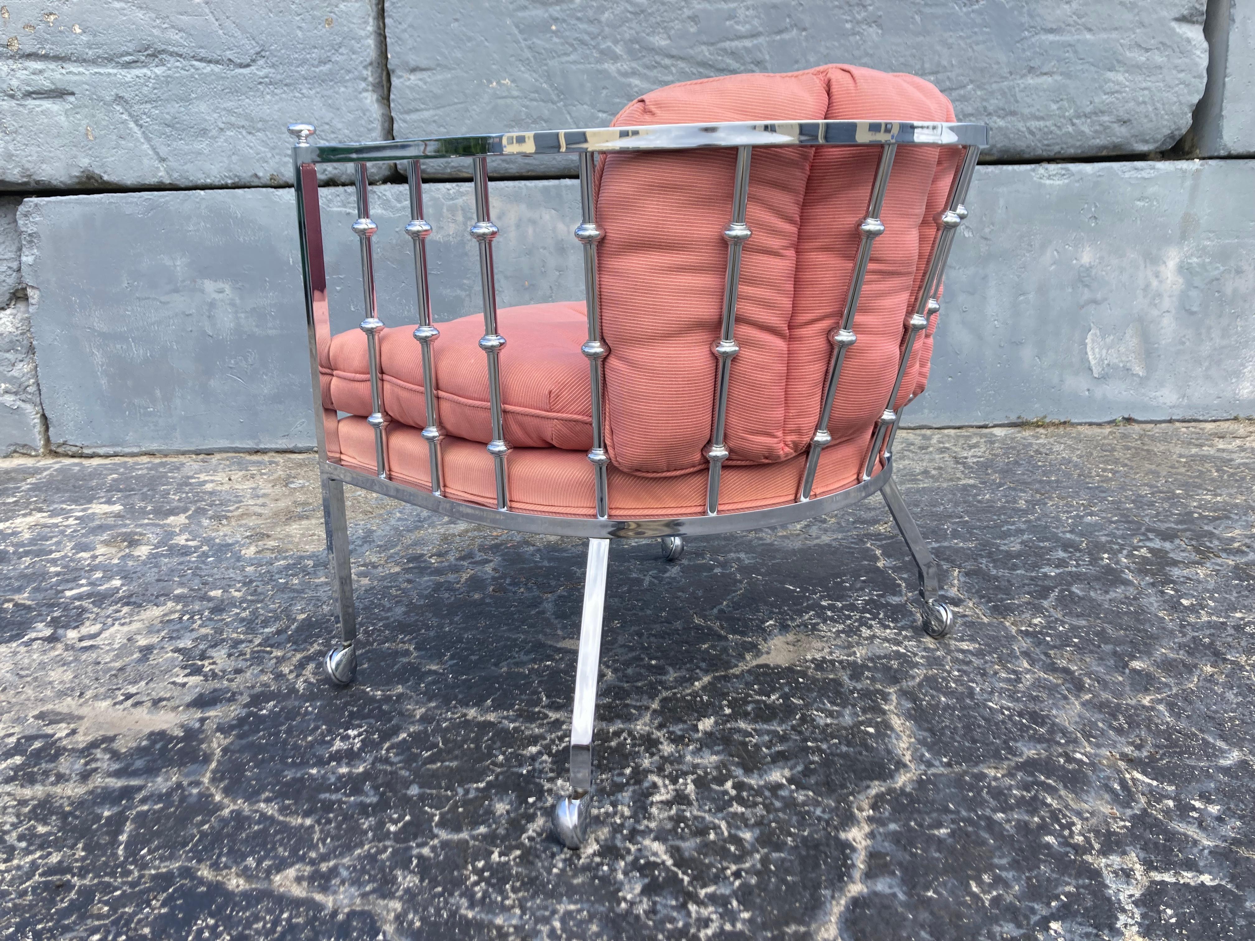 Mid Century Modern Chrome Barrel Lounge Chair, 1970s For Sale 2