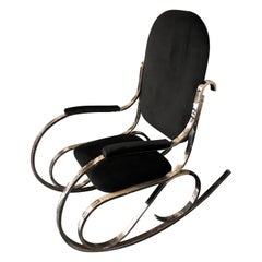 1970s Mid-Century Modern Chromed Steel and Black Velvet Italian Rocking Chair 