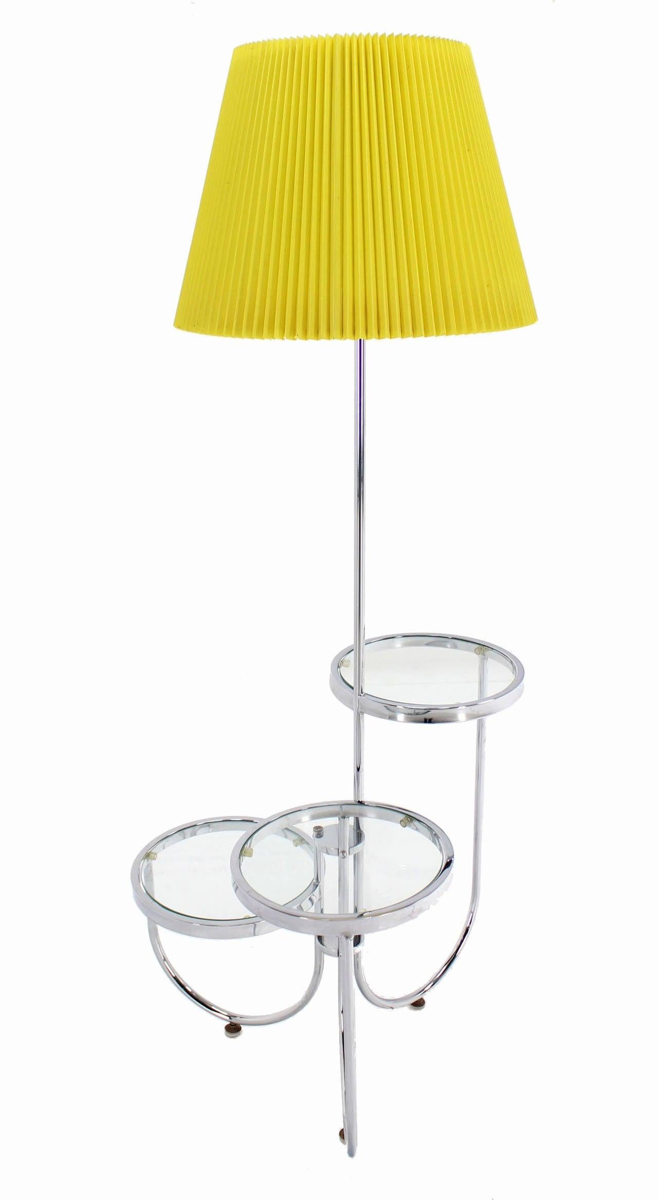 Mid-Century Modern Mid Century Modern Chrome Base Floor Lamp w/ Three Circular Built Stand Tables For Sale