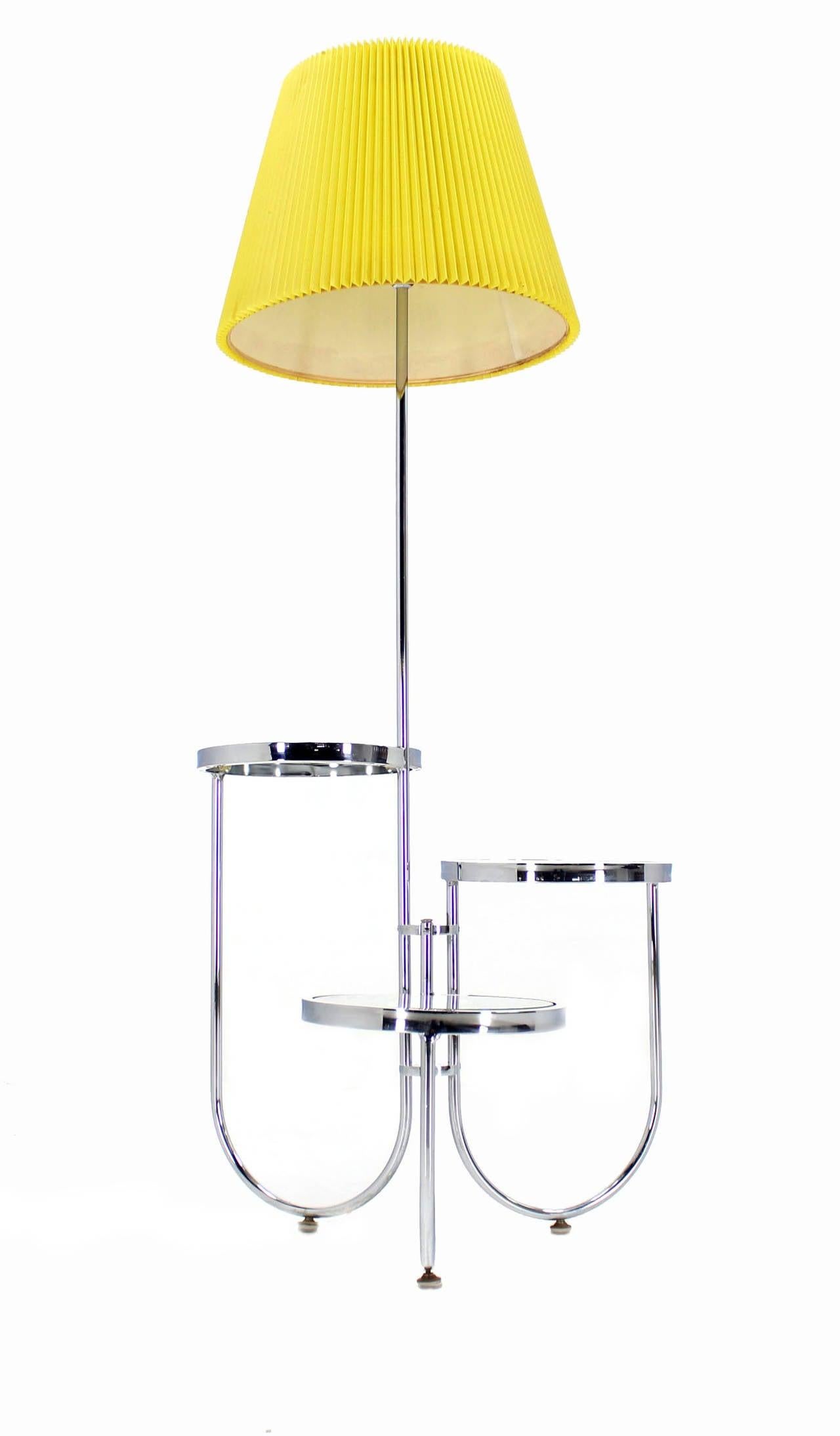 Mid Century Modern Chrome Base Floor Lamp w/ Three Circular Built Stand Tables For Sale 1