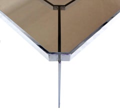 Mid Century Modern Chrome Base Smoked Glass Top Dining Conference Table Baughman