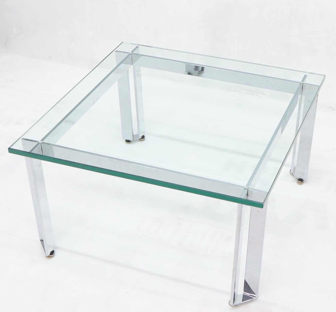 Mid-Century Modern Chrome Base Square Thick Glass Top Coffee Table For Sale 2