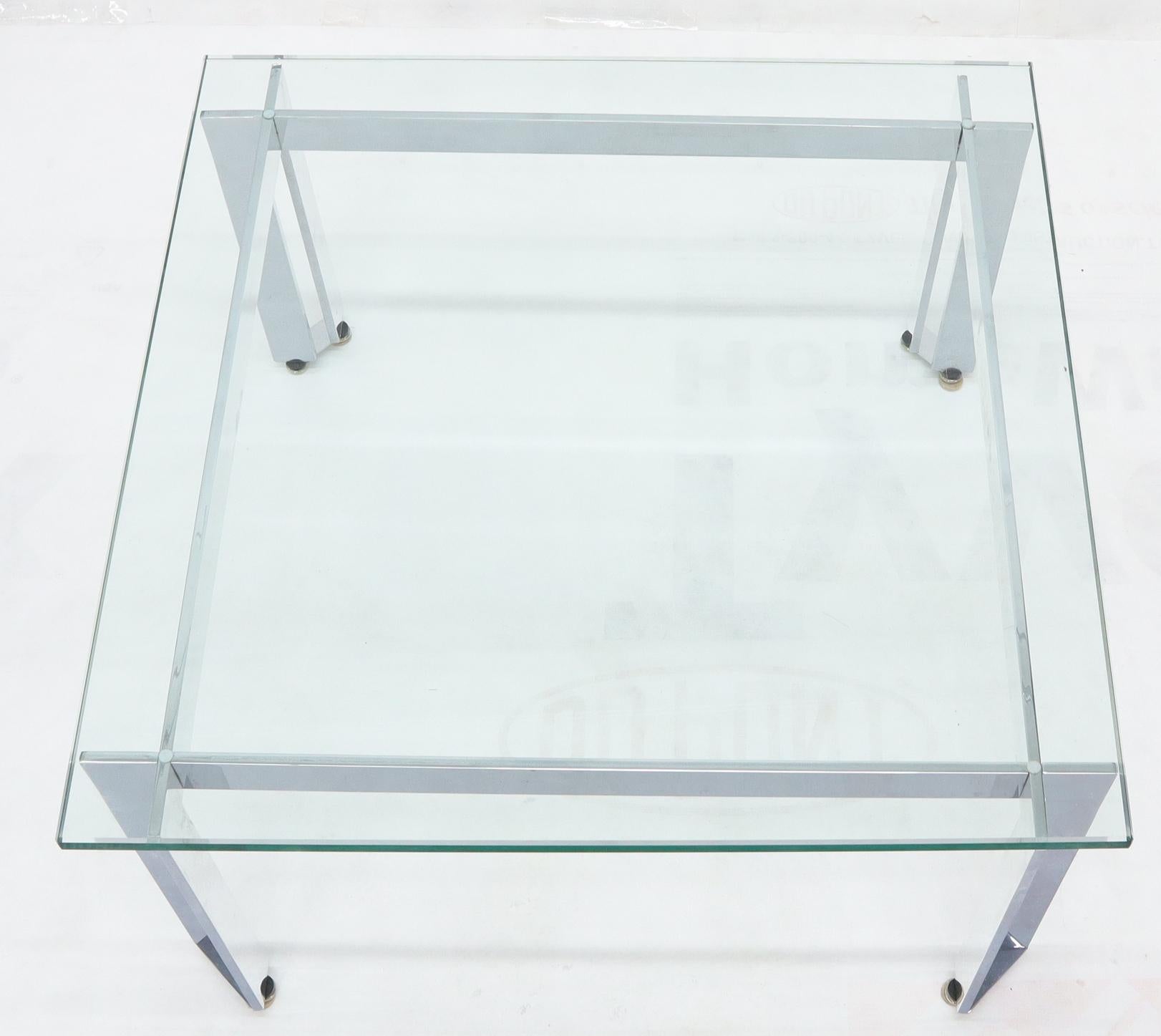 20th Century Mid-Century Modern Chrome Base Square Thick Glass Top Coffee Table For Sale