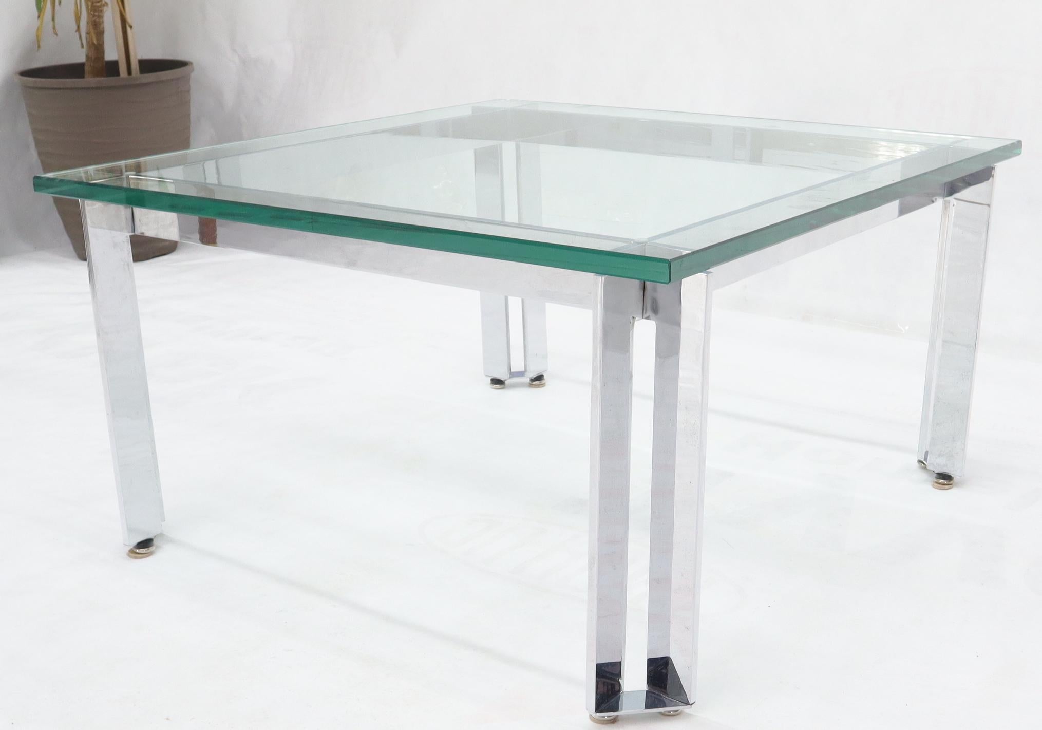 Mid-Century Modern Chrome Base Square Thick Glass Top Coffee Table For Sale 1