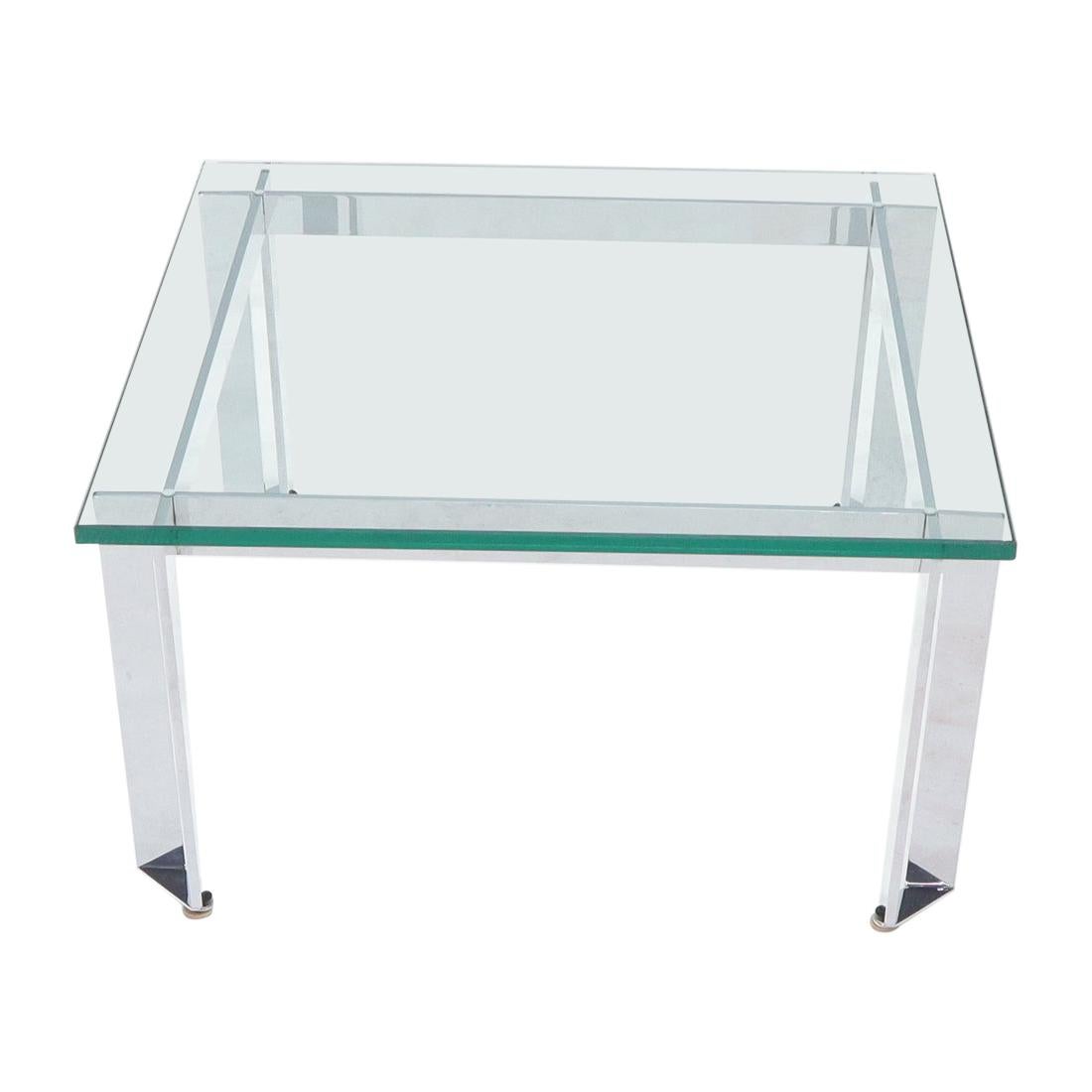 Mid-Century Modern Chrome Base Square Thick Glass Top Coffee Table For Sale