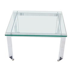 Mid-Century Modern Chrome Base Square Thick Glass Top Coffee Table