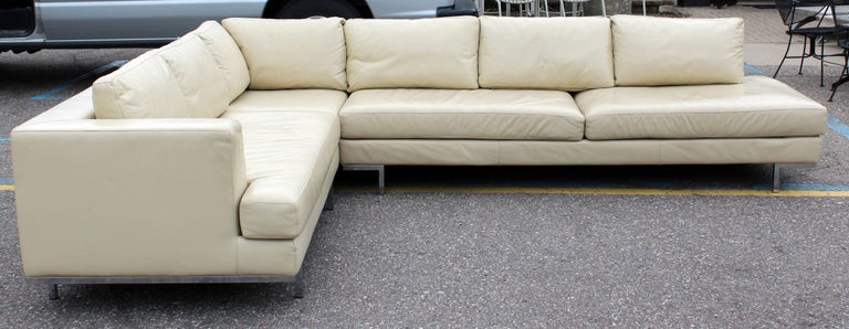 Mid Century Modern Chrome Base Three, Modern Cream Leather Sectional Sofa