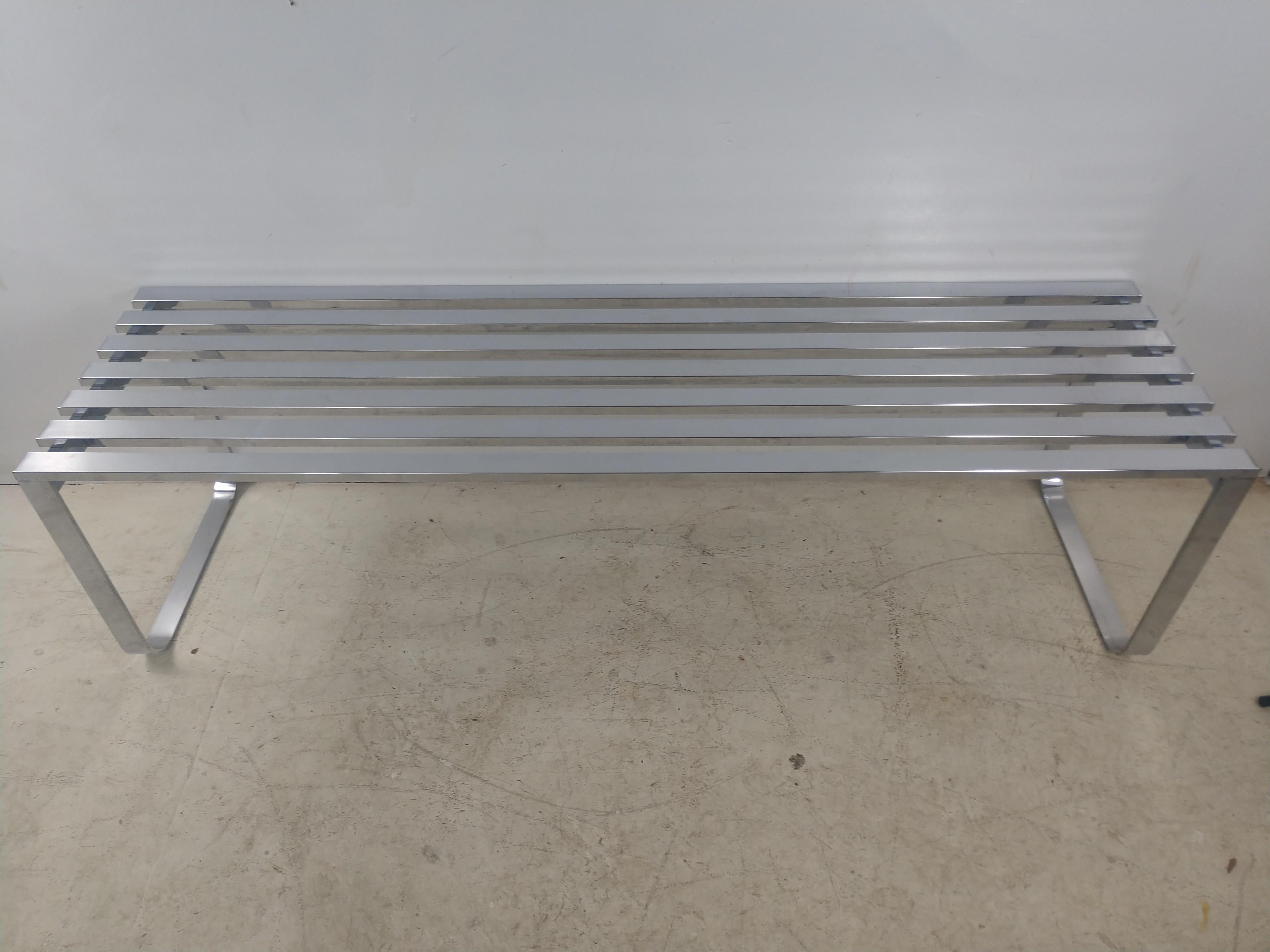 Late 20th Century Mid-Century Modern Chrome Bench Cocktail Table Design Institute of America For Sale