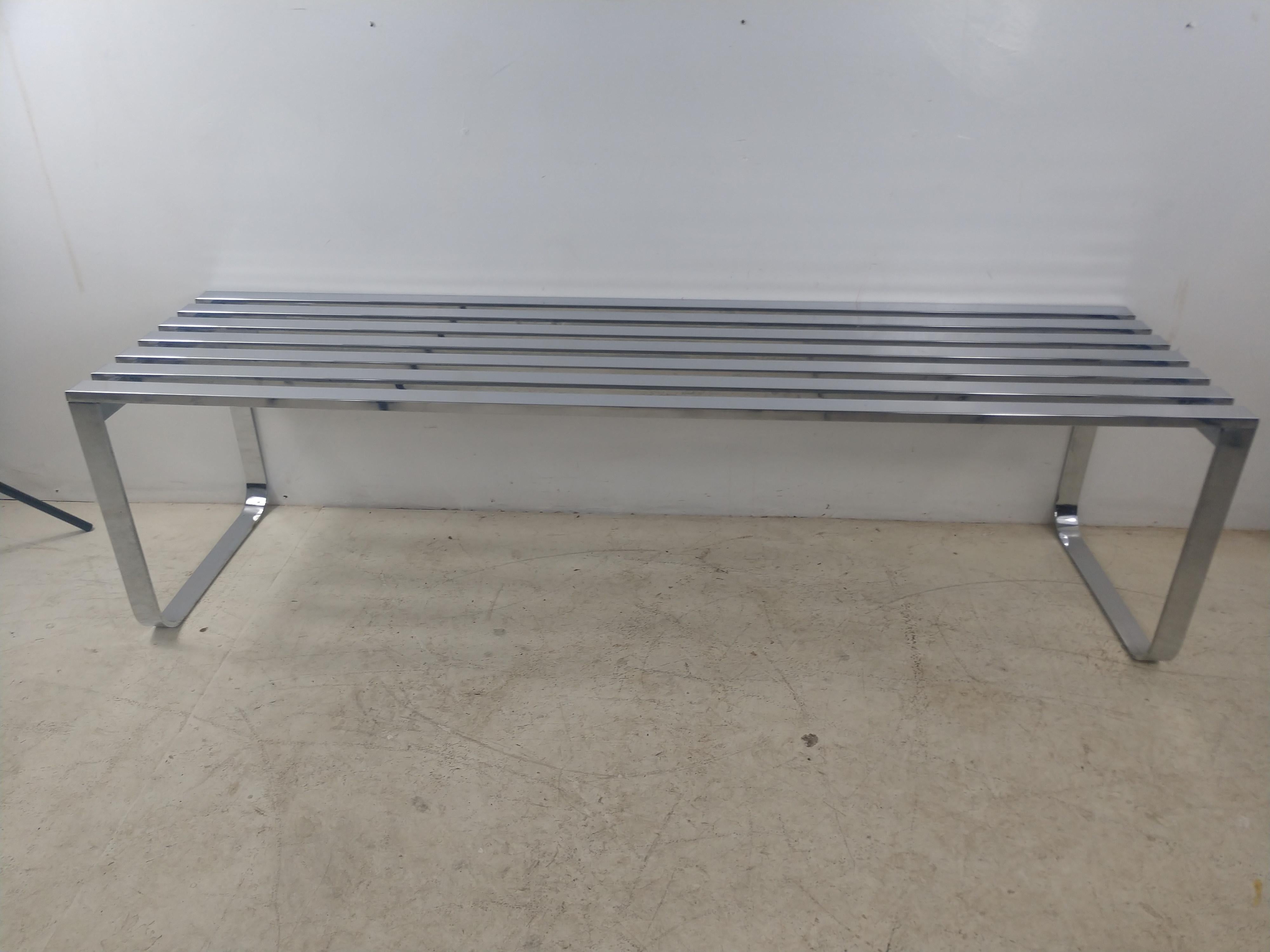 Steel Mid-Century Modern Chrome Bench Cocktail Table Design Institute of America For Sale