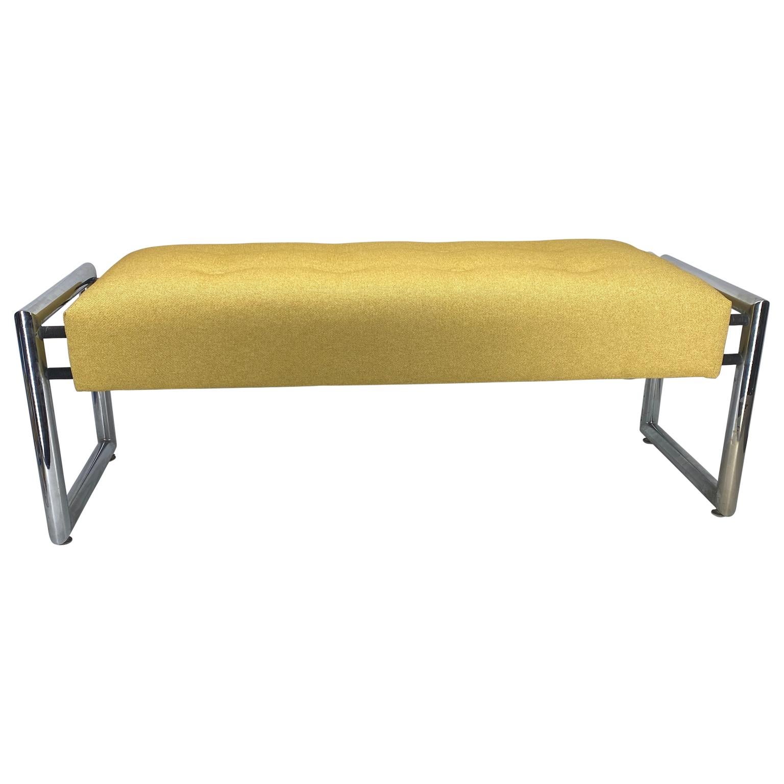Polished Mid-Century Modern Chrome Bench Knoll Upholstery