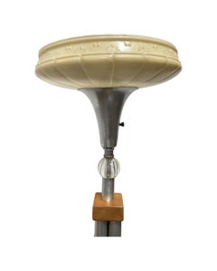Mid-Century Modern Chrome Blond Maple Stacked Torchiere Floor Lamp
