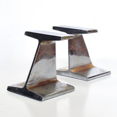 Mid-Century Modern Chrome Bookends by Kaiser Steel I Beam Railroad Iron