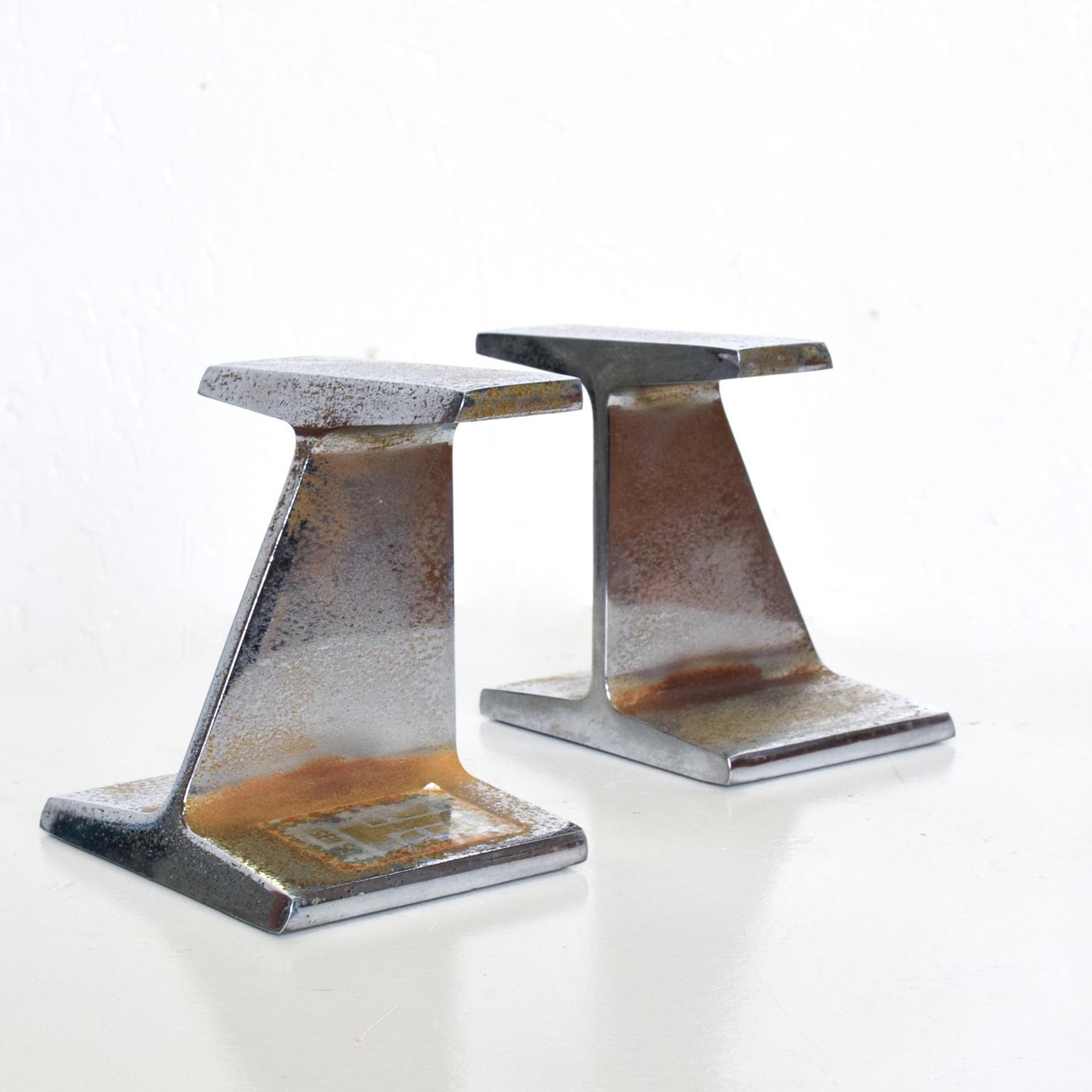 American Mid-Century Modern Chrome Bookends by Kaiser Steel I Beam Railroad Iron
