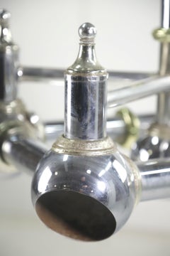 Mid-Century Modern Chrome & Brass 5 Light Chandelier